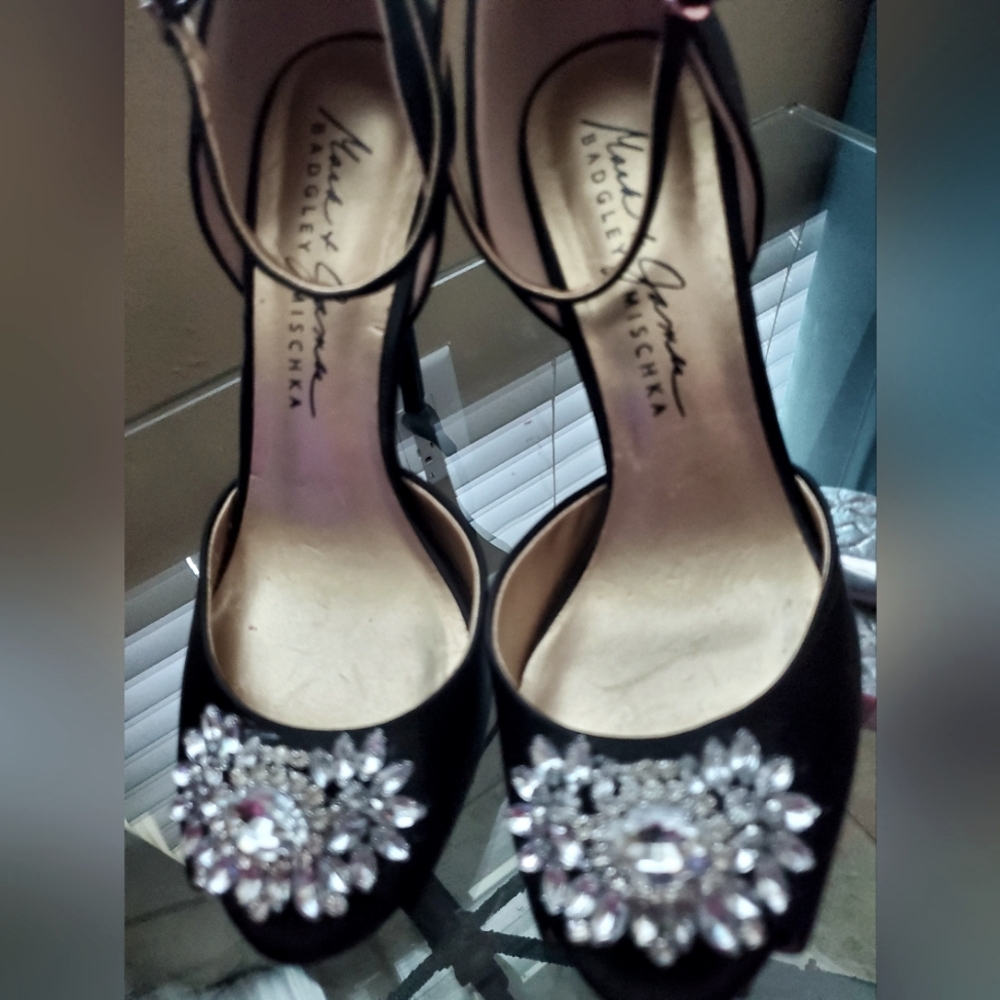 Womens Satin Black Rhinestones shoes by Mark James & Badgley Mischka